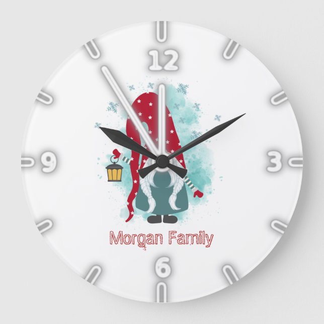Nordic Gnome Snowflakes Weihnachten Große Wanduhr (Vorderseite)