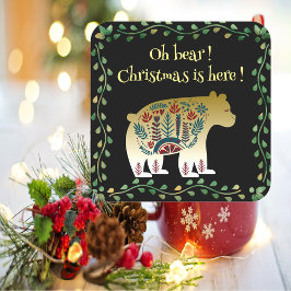 Nordic Golden Bear Green Frame Weihnachtsangebot Quadratischer Aufkleber