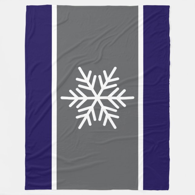 Nordic Grau Navy Blue Stripes White Snowflake Fleecedecke (Vorderseite)