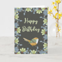 Nordic Green Bird Floral Watercolor Geburtstag