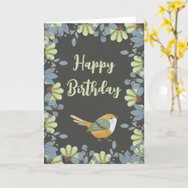 Nordic Green Bird Floral Watercolor Geburtstag Karte