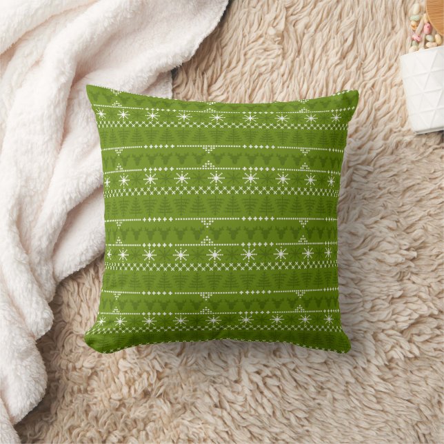 Nordic Green Trees and Stars Pattern Kissen (Decke)