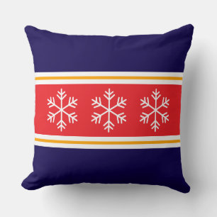 Nordic Helles Rot Navy Blau Streifen Schneeflocken Kissen