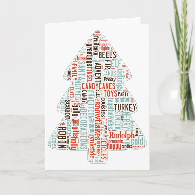 Nordic-inspirierte moderne Weihnachtsbaumkarte Feiertagskarte (Vorderseite)