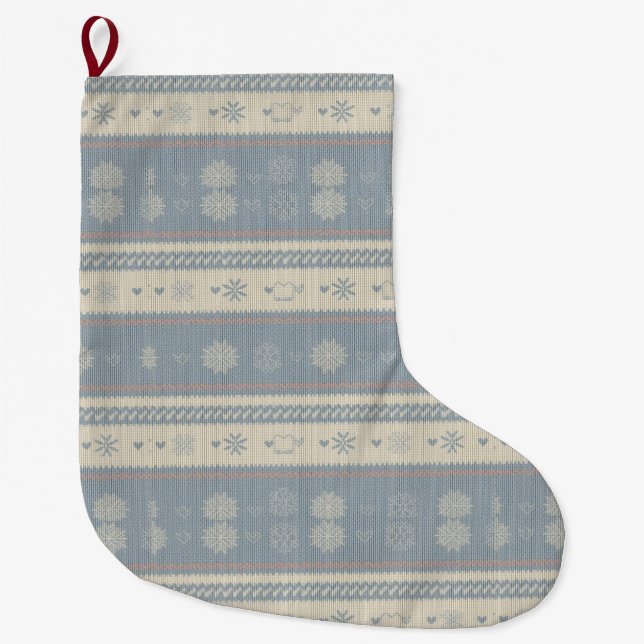 Nordic Knit Pet Christmas Stocking with Snowflakes Großer Weihnachtsstrumpf (Vorderseite)