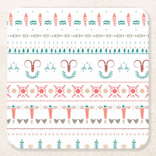 Nordic Light Winter Pattern Rechteckiger Pappuntersetzer (Vorderseite)