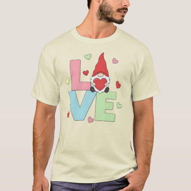 Nordic Love Gnome: Whimsical Pastel Heart  T-Shirt (Vorderseite)