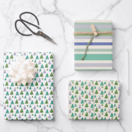 Nordic Merry Tree Watercolor Pastellmuster Geschenkpapier Set