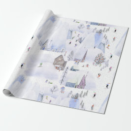 Nordic Mountain Snowy Skiort Geschenkpapier