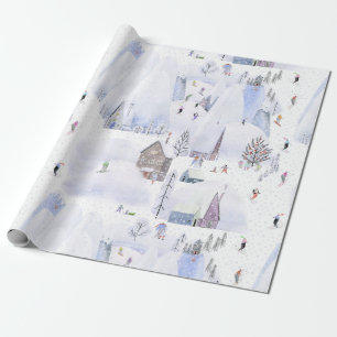 Nordic Mountain Snowy Skiort Geschenkpapier