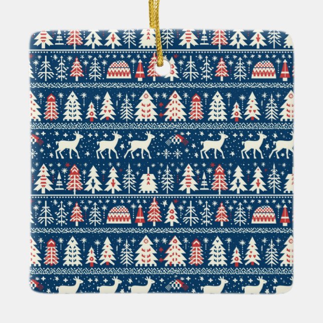 Nordic Navy Blue Christmas Wonderland Minimalistis Keramikornament (Vorderseite)