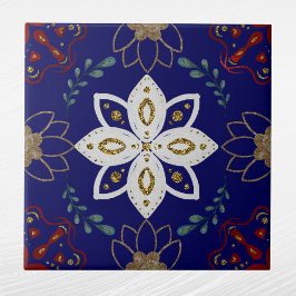 Nordic Navy Floral Design Wasserfarbe Kunst Fliese