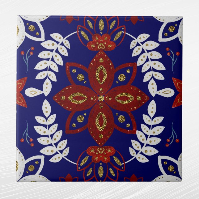 Nordic Navy Floral Leaf Wasserfarbe Kunst Fliese (Von Creator hochgeladen)