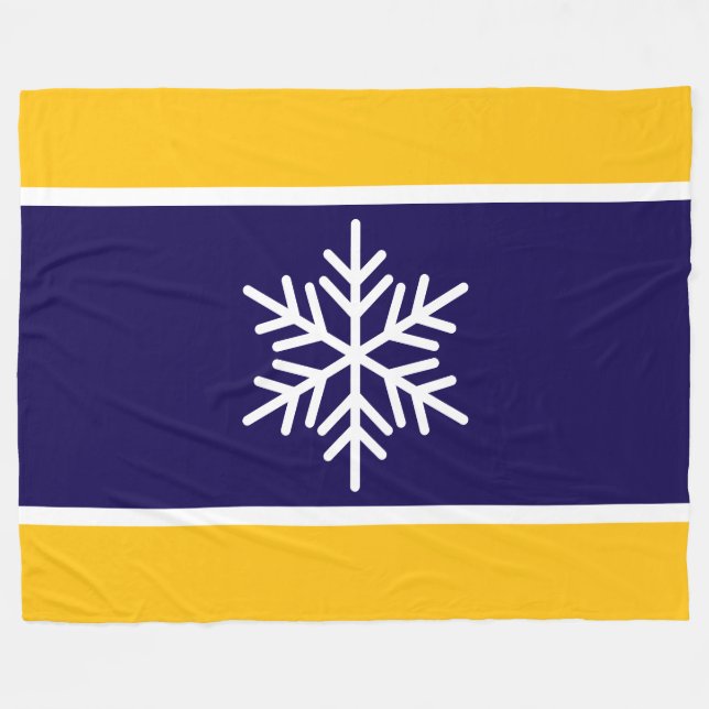 Nordic Navy White Bright Yellow Strips Schneeflock Fleecedecke (Vorderseite (Horizontal))