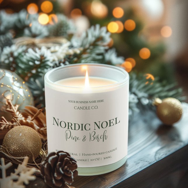 Nordic Noel Pine & Birch Candle Label Quadratischer Aufkleber (Von Creator hochgeladen)