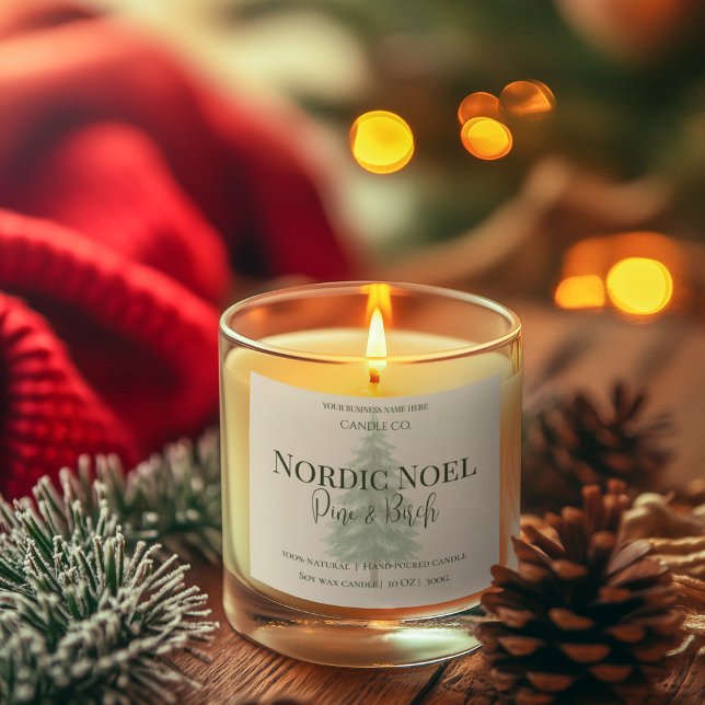 Nordic Noel Pine & Birch Candle Label Quadratischer Aufkleber (Von Creator hochgeladen)