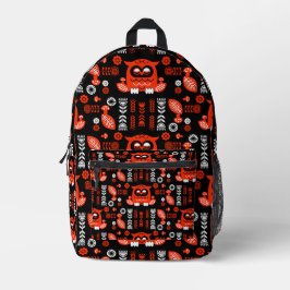 Nordic Owl - Orange und Black Folk Art Bedruckter Rucksack