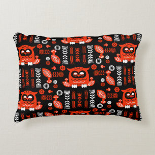 Nordic Owl - Orange und Black Folk Art Dekokissen