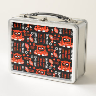 Nordic Owl - Orange und Black Folk Art Metall Brotdose