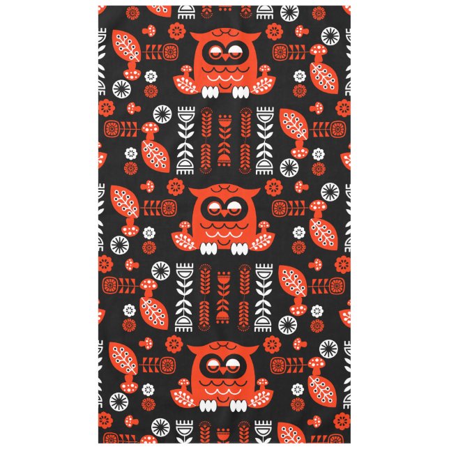Nordic Owl - Orange und Black Folk Art Tischdecke (Vorderseite)