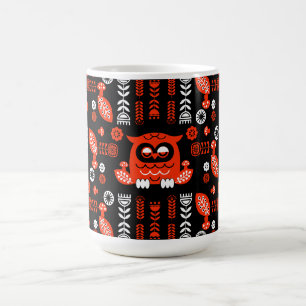 Nordic Owl - Orange und Black Folk Art Verwandlungstasse