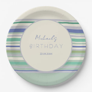 Nordic Pastel Stripes Muster Geburtstag Pappteller