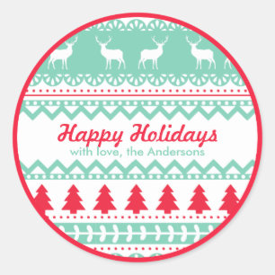 Nordic Pattern Geschenktag Happy Holidays Custom Runder Aufkleber