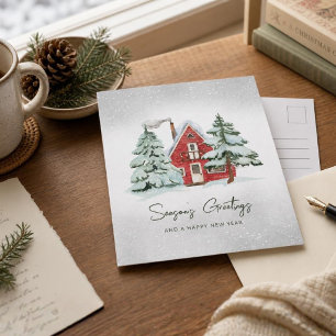 Nordic Red Barn Snowflakes Pine Forest Weihnachten