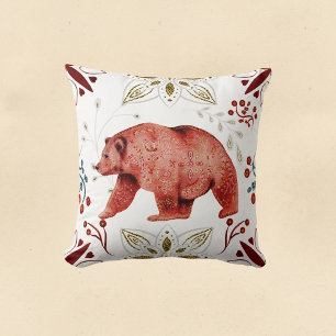 Nordic Red Bear Watercolor Folk Kissen