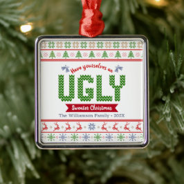 Nordic Red Green Strick Ugly Sweater Christmas Tac Ornament Aus Metall