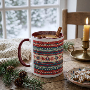 Nordic Red Navy Ugly Christmas Sweater Holiday Tas Tasse