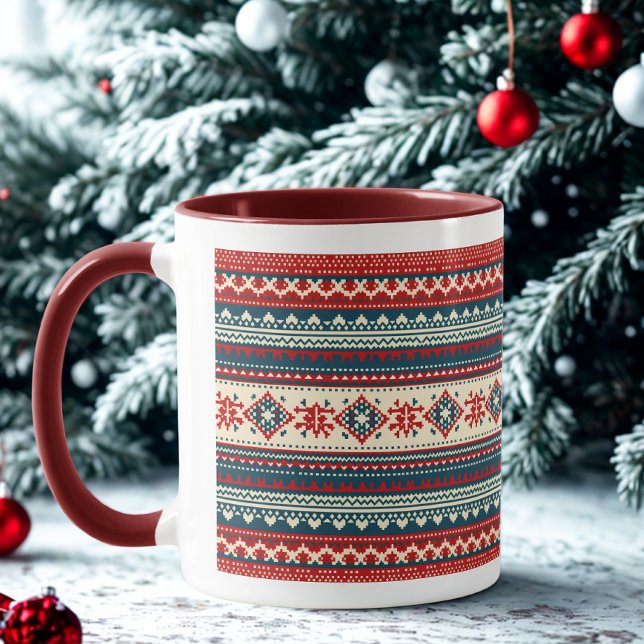 Nordic Red Navy Ugly Christmas Sweater Holiday Tas Tasse (Von Creator hochgeladen)