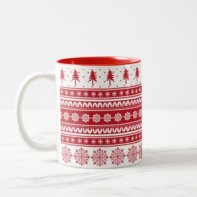 Nordic Red Pattern Geschenk skandinavische Weihnac Zweifarbige Tasse (Links)