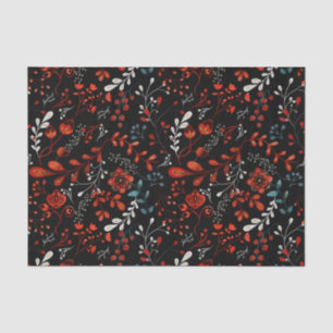 Nordic Red White Blue Floral Watercolor Seidenpapier