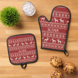 Nordic Reindeer Christmas Personalized Ofenhandschuh & Topflappen-Set