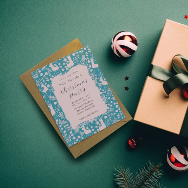 Nordic Reindeer Floral | Blush on Teal Christmas  Einladung (Von Creator hochgeladen)
