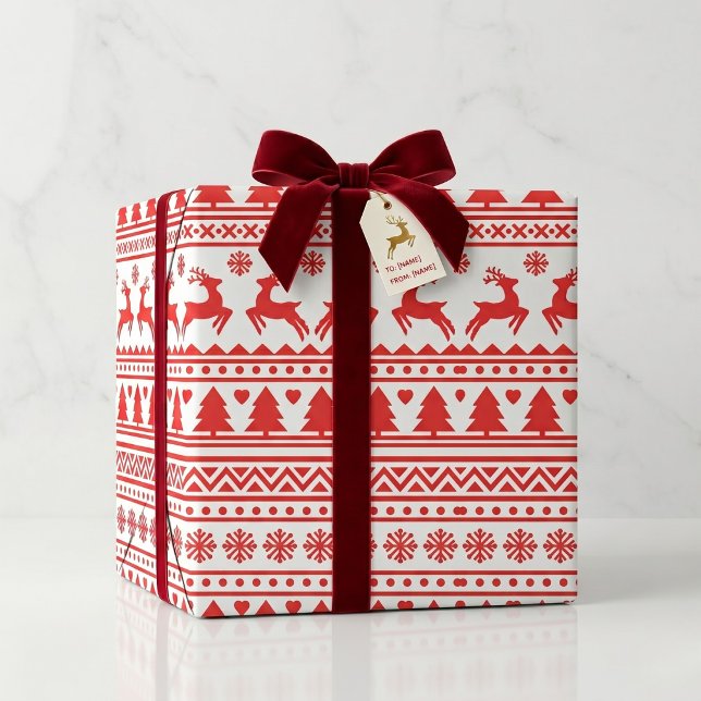 Nordic Reindeer Holiday Folkloregie Pullman Geschenkpapier (Bring the sweater look home.)