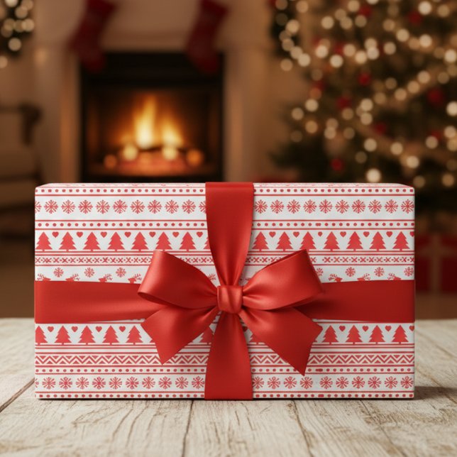 Nordic Reindeer Holiday Folkloregie Pullman Geschenkpapier (Nordic Reindeer Holiday Folk Art Sweater Wrapping Paper)