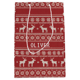 Nordic Reindeer Knit Pattern Personalized Mittlere Geschenktüte
