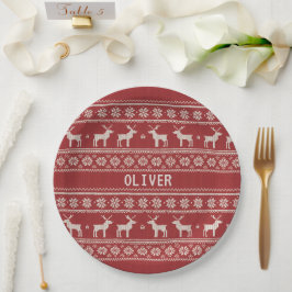 Nordic Reindeer Knit Pattern Personalized Pappteller