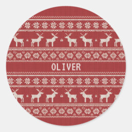 Nordic Reindeer Knit Pattern Personalized Runder Aufkleber