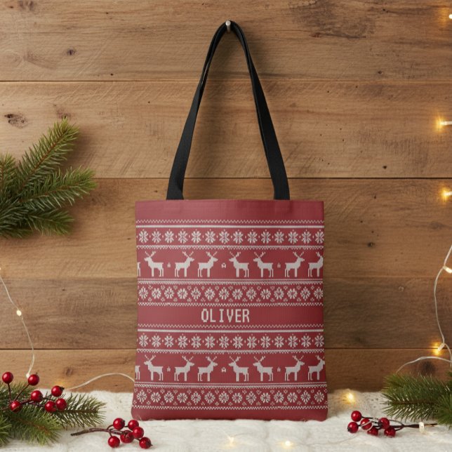 Nordic Reindeer Knit Pattern Personalized Tote Bag (Von Creator hochgeladen)