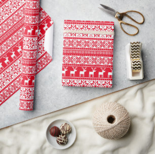 Nordic Reindeer Ugly Christmas Sweater Party Geschenkpapier