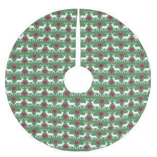 Nordic Rentier & Hearts Muster Polyester Weihnachtsbaumdecke