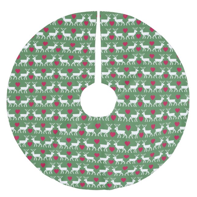 Nordic Rentier & Hearts Muster Polyester Weihnachtsbaumdecke (Vorderseite)