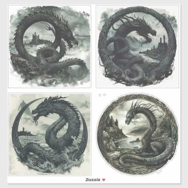 Nordic Samhain Sticker Set - Dragon Design (Blatt)