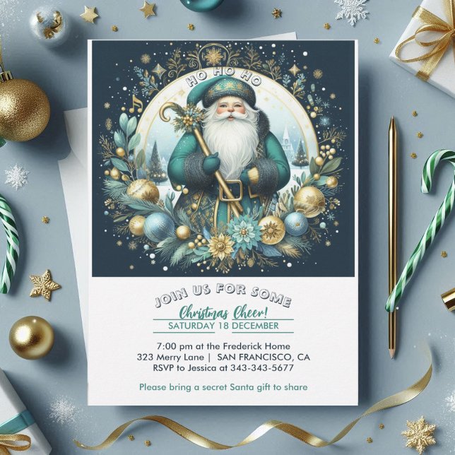 Nordic Santa Ho Ho Ho Snowy Christmas Cheer Party Einladung (Nordic Santa Ho Ho Ho Snowy Christmas Cheer Party Invitation)