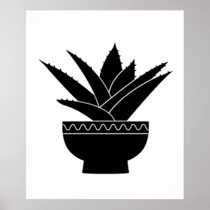 Nordic Schwarz-weiß Minimalistisch Agave Cactus Pf Poster