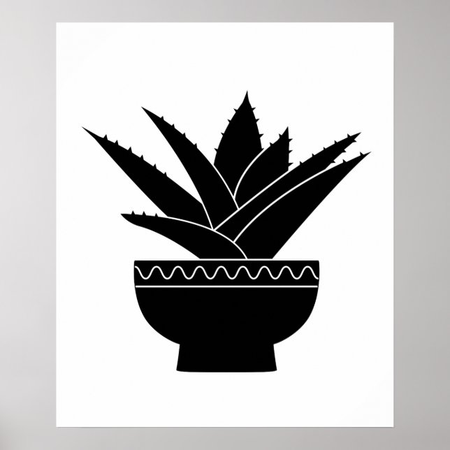 Nordic Schwarz-weiß Minimalistisch Agave Cactus Pf Poster (Vorne)