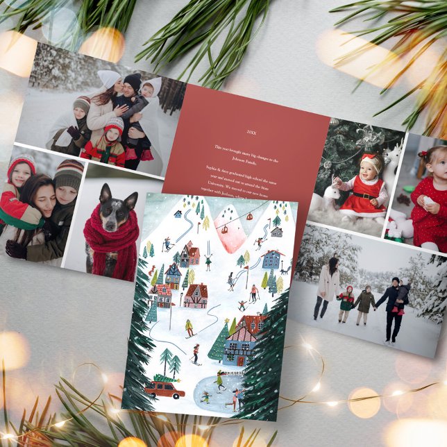 Nordic ski lodge Skaten Christmas Foto Dreifach Gefaltete Einladung (Nordic ski lodge skating Christmas Family Photo Tri-Fold Invitation)
